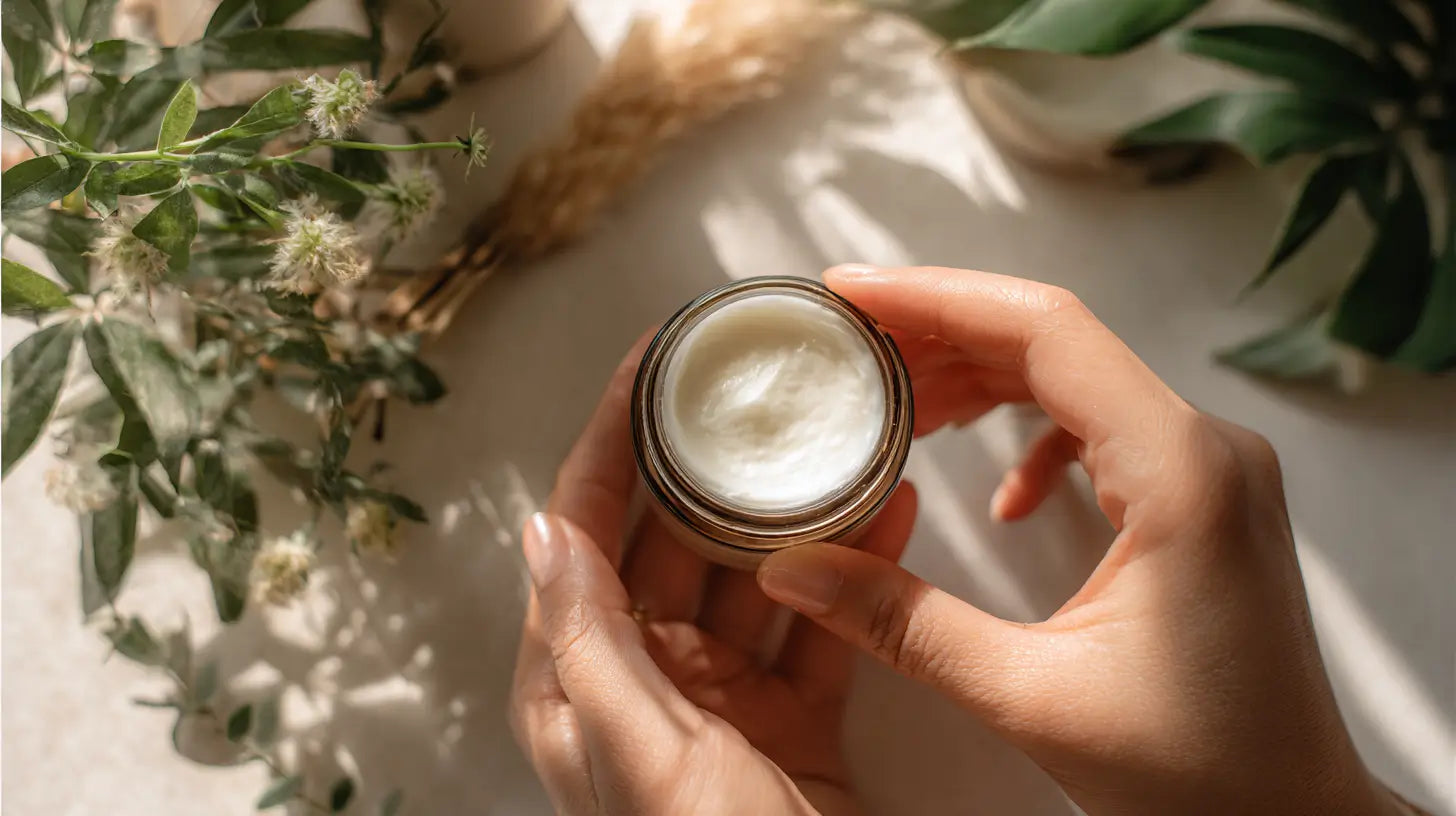 Eine Frau mit der Anwendung von CBD Creme